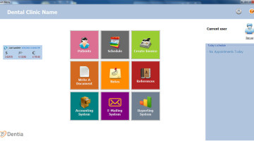 DENTIA main window, user friendly interface allows you to move between all the functionalities in a very easy way, you can relate each main functionality by its color.