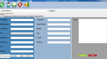 DENTIA Patient Practices, easily maintain clinical records for your patients staring from the general information, medical & dental history, appointments, images, accounts, treatments planning...etc.
